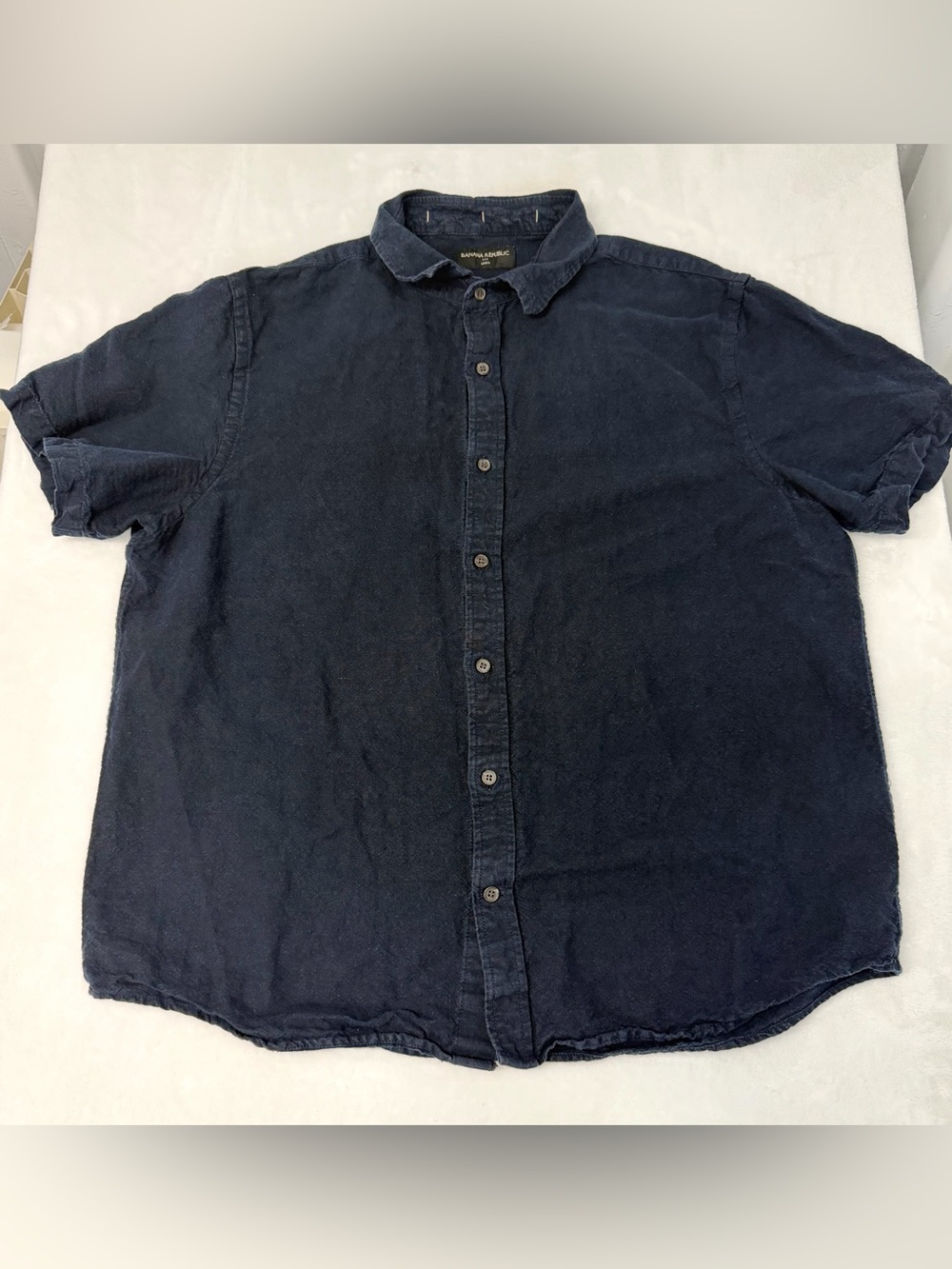Banana Republic Men’s Slim Short Sleeve Navy Blue Linen Shirt Size Large